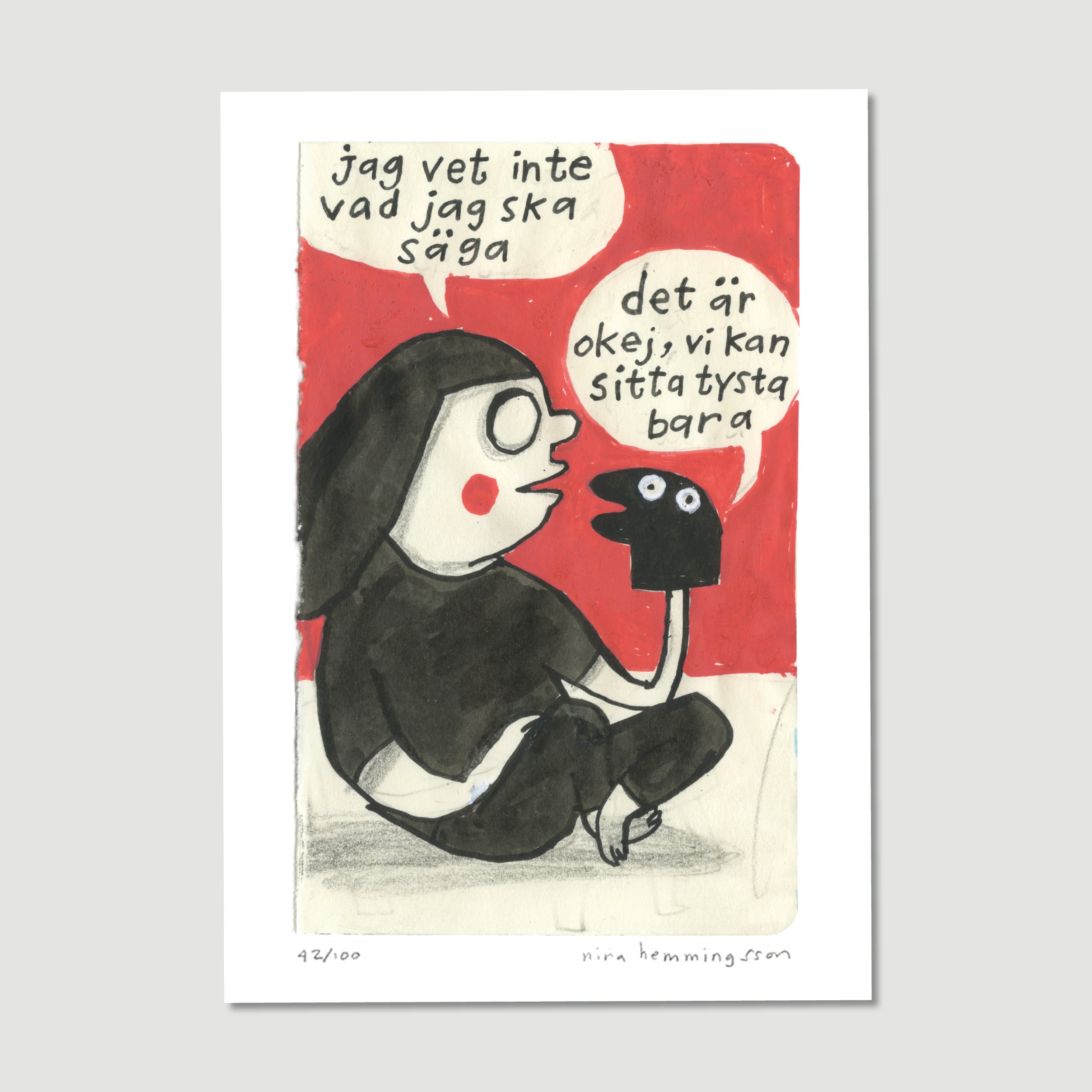 Konsttryck A4: "Sitta tysta"